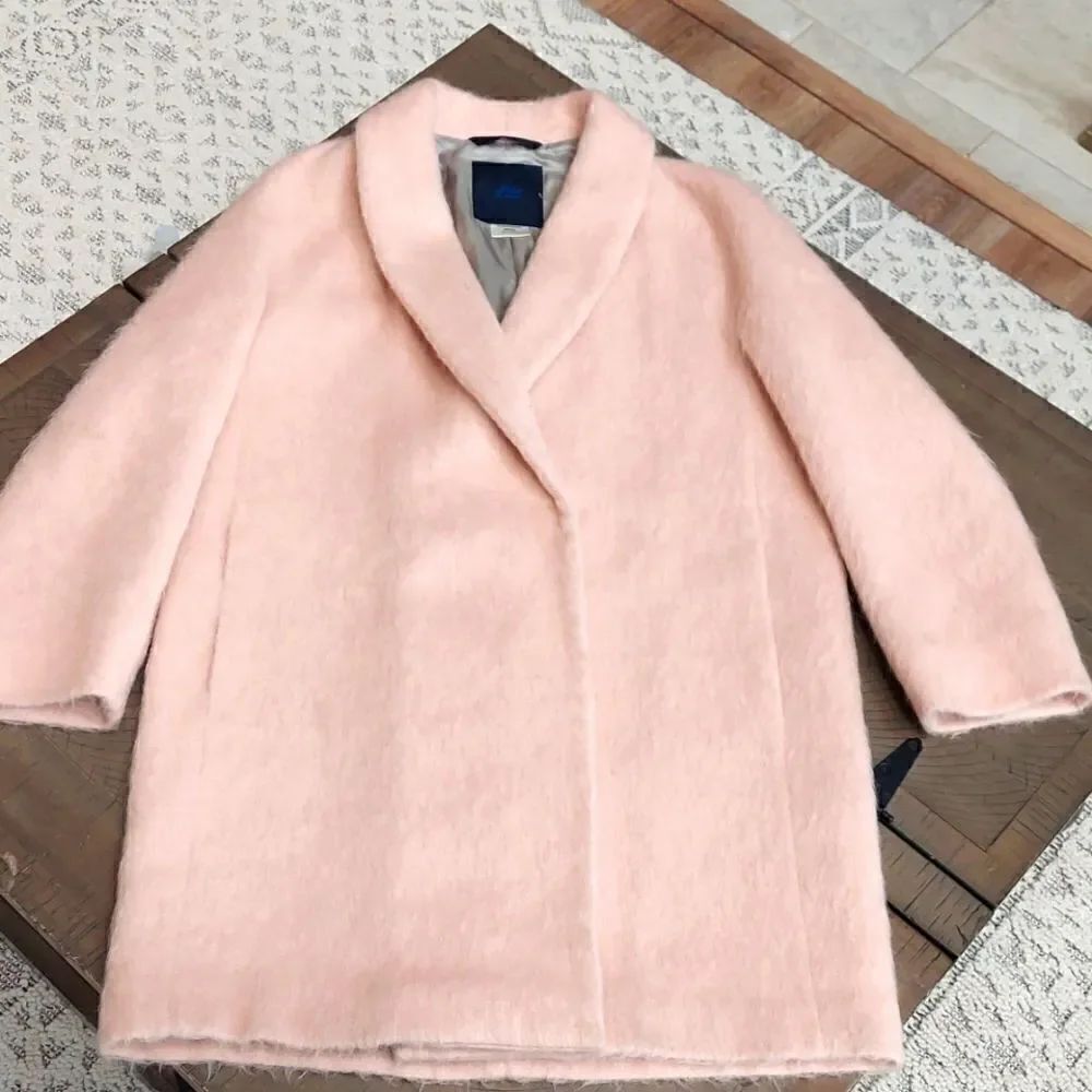 Les Copains Blue Blush Pink Alpaca Virgin Wool Blend Pea Coat Sz 12